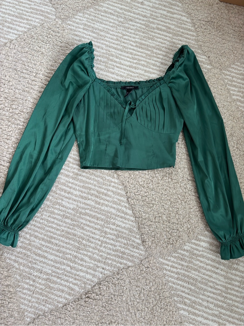 Emerald Green Long Sleeve Peasant Crop Top